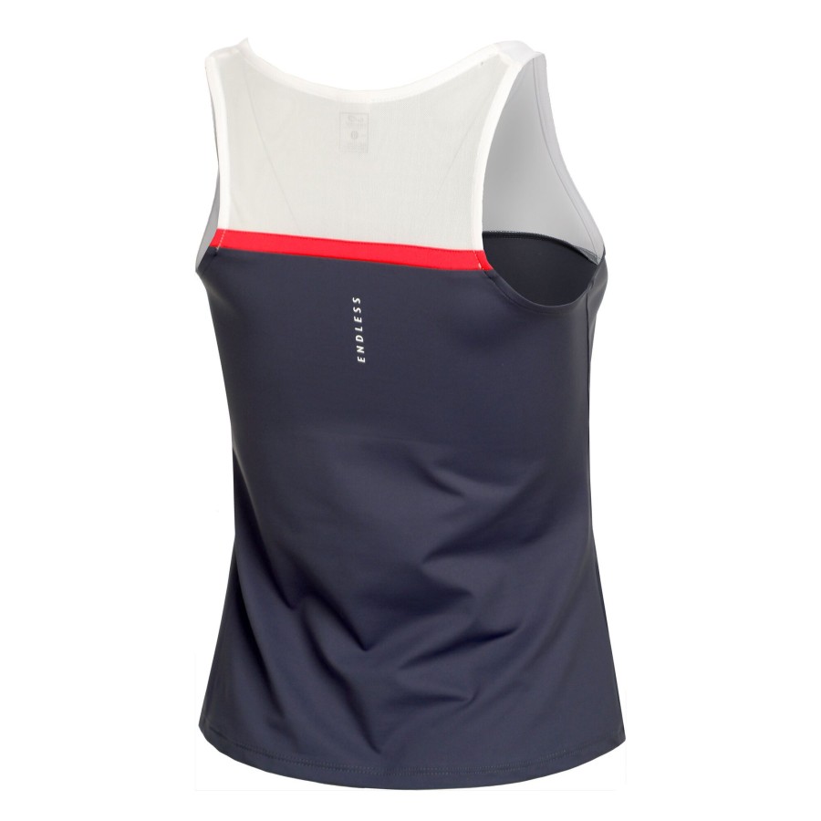 Tenniskleding Endless | Lace Tanktop Dames Donkerblauw, Wit