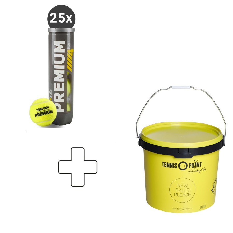 Tennisballen Tennis-Point | 25 X Premium Verpakking 4 Stuks Plus Ballenemmer