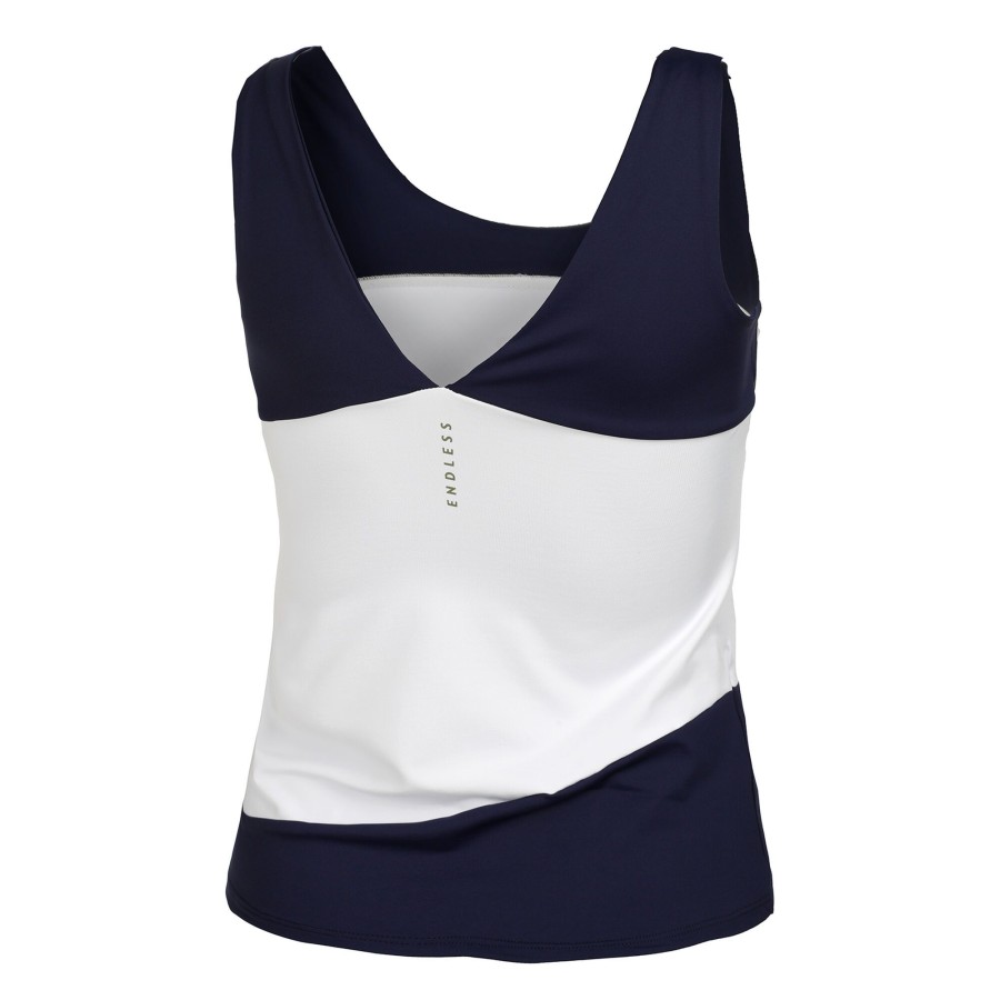 Tenniskleding Endless | Curve Tanktop Dames Wit, Donkerblauw