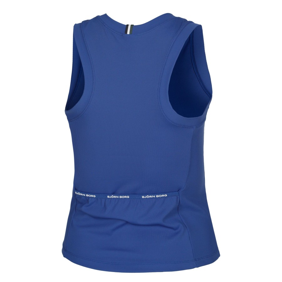 Tenniskleding Björn Borg | Ace Rib Pocket Tanktop Dames Blauw