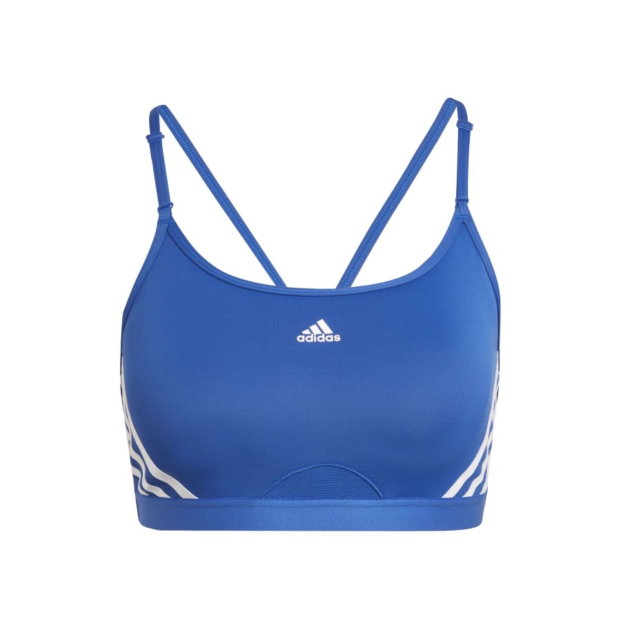 Tenniskleding adidas | Aeroreact Low-Support 3 Stripes Sport-Bh Dames Blauw