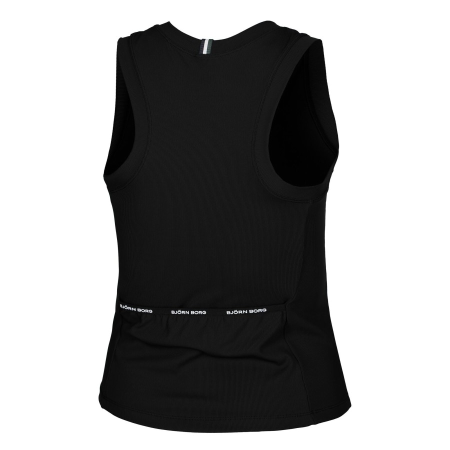 Tenniskleding Björn Borg | Ace Rib Pocket Tanktop Dames Zwart