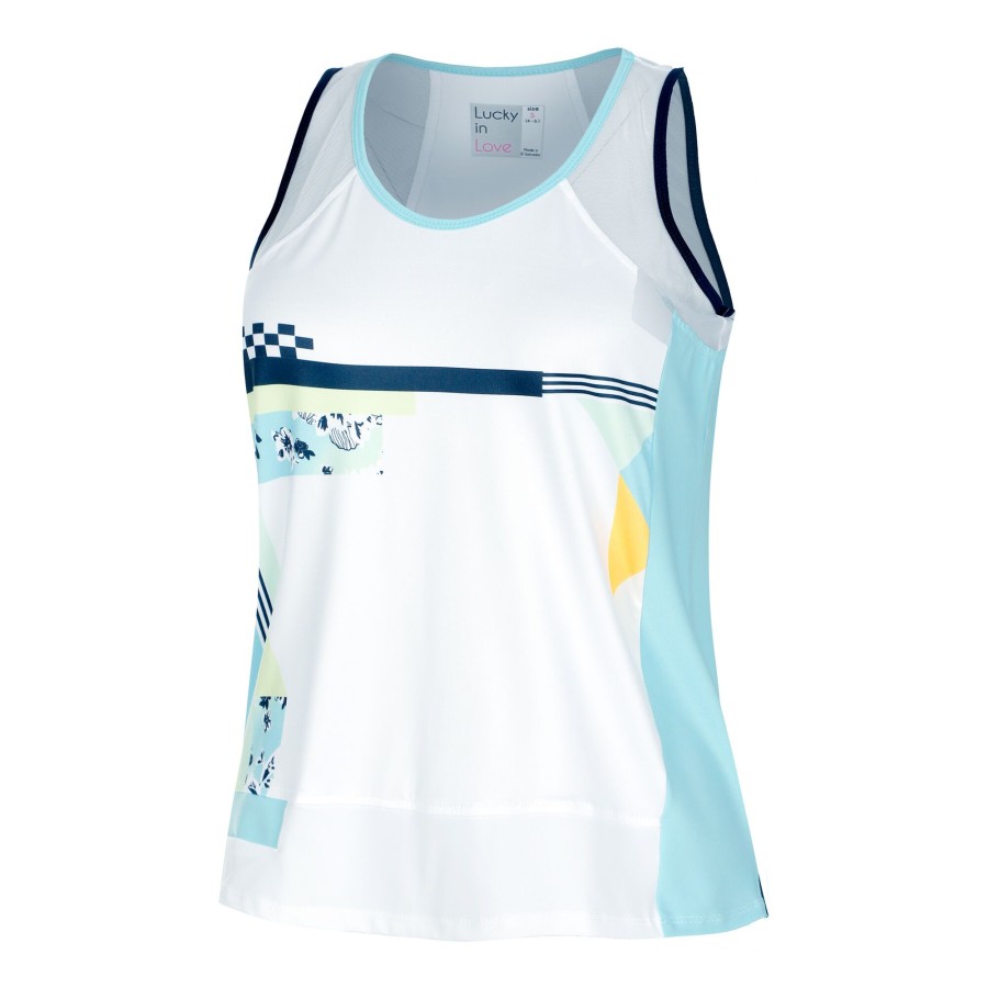 Tenniskleding Lucky in Love | Geo Mod Tanktop Dames Wit, Veelkleurig