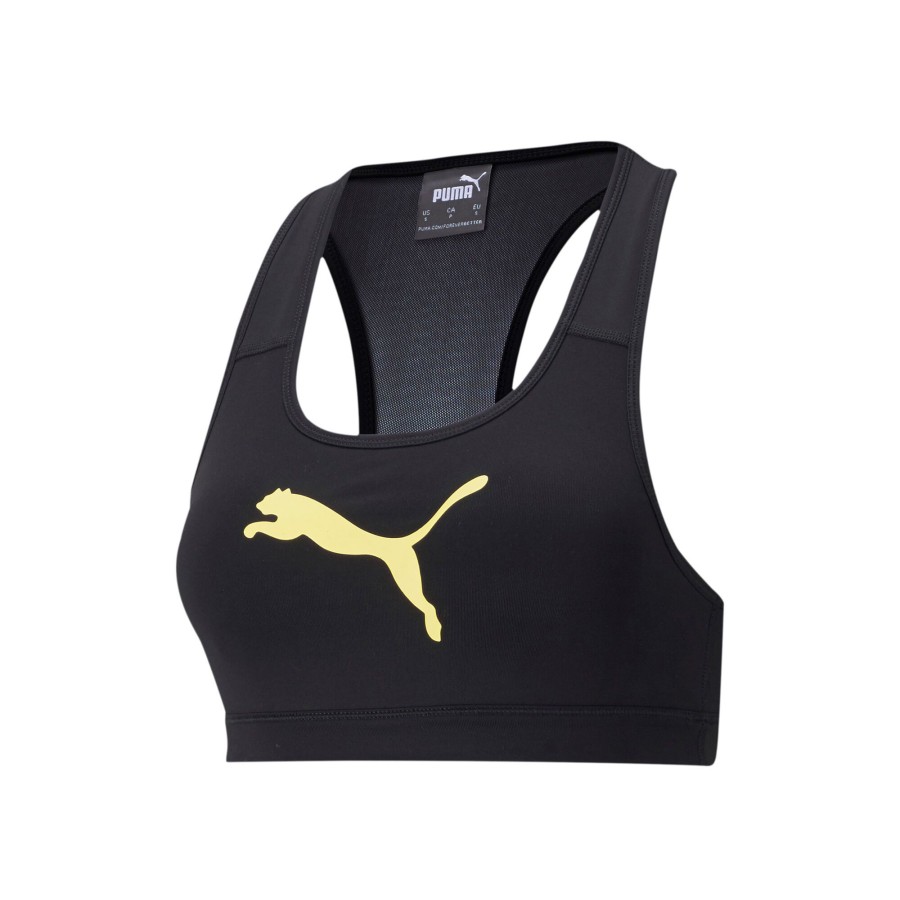 Tenniskleding Puma | Mid Impact 4Keeps Sport-Bh Dames Zwart, Geel