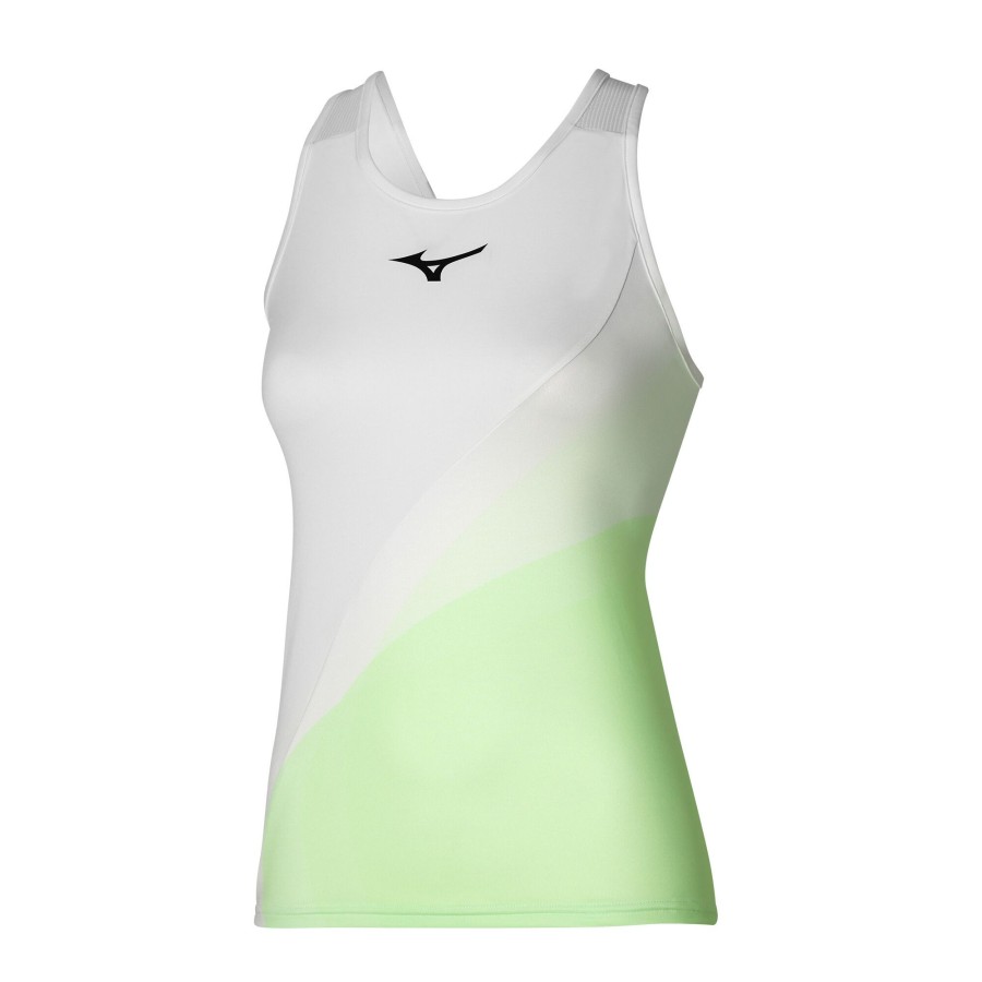Tenniskleding Mizuno | Release Printed Tanktop Dames Wit, Lichtgroen