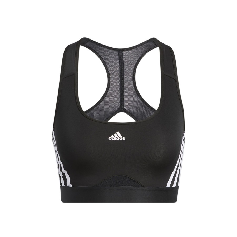 Tenniskleding adidas | Power Medium-Support 3 Stripes Sport-Bh Dames Zwart