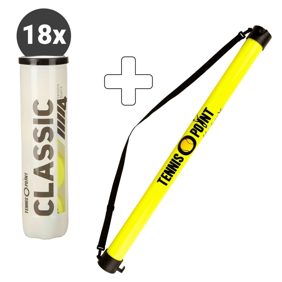 Tennisballen Tennis-Point | Classic Tennisball 18X Verpakking 4 Stuks Plus Ballenverzamelbuis