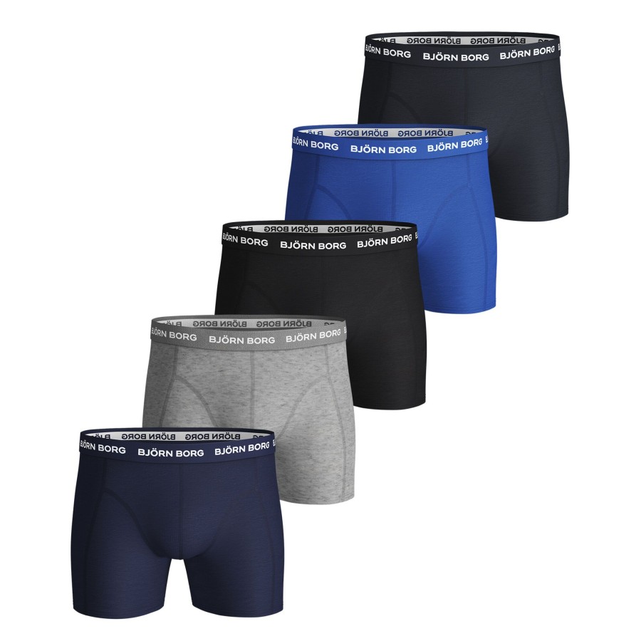 Tenniskleding Björn Borg | Solid Sammy Boxershort Verpakking 5 Stuks Heren Blauw, Zwart