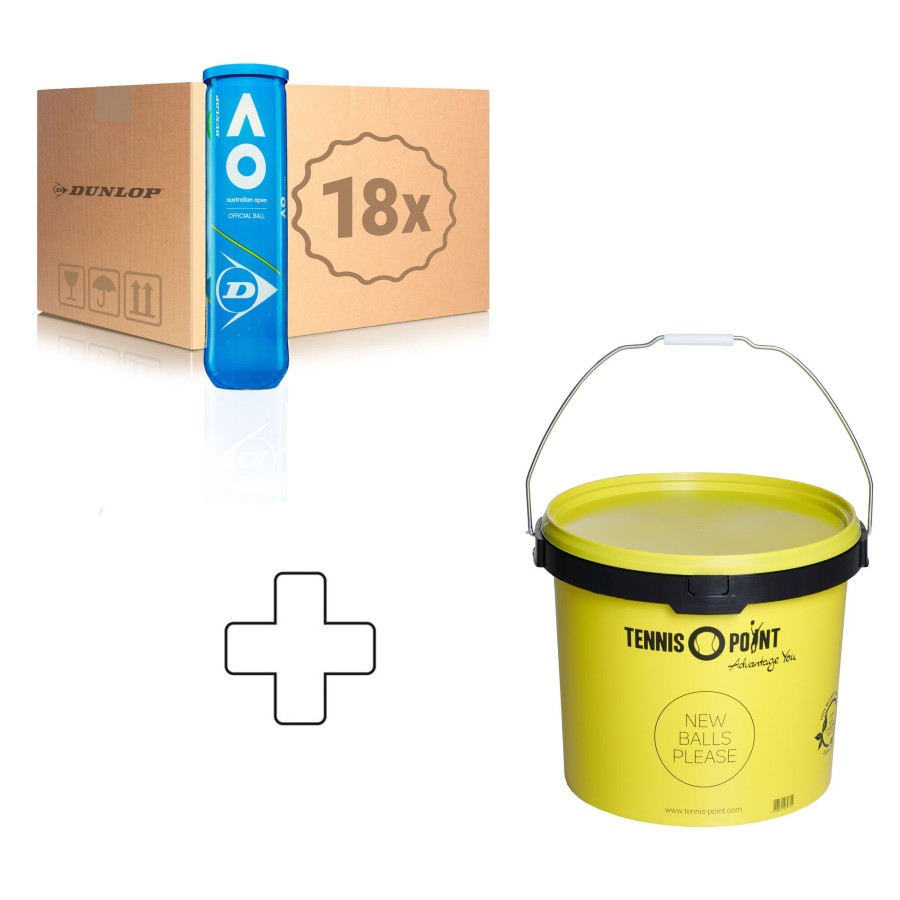 Tennisballen Dunlop | Australian Open 18X Verpakking 4 Stuks Plus Ballenemmer